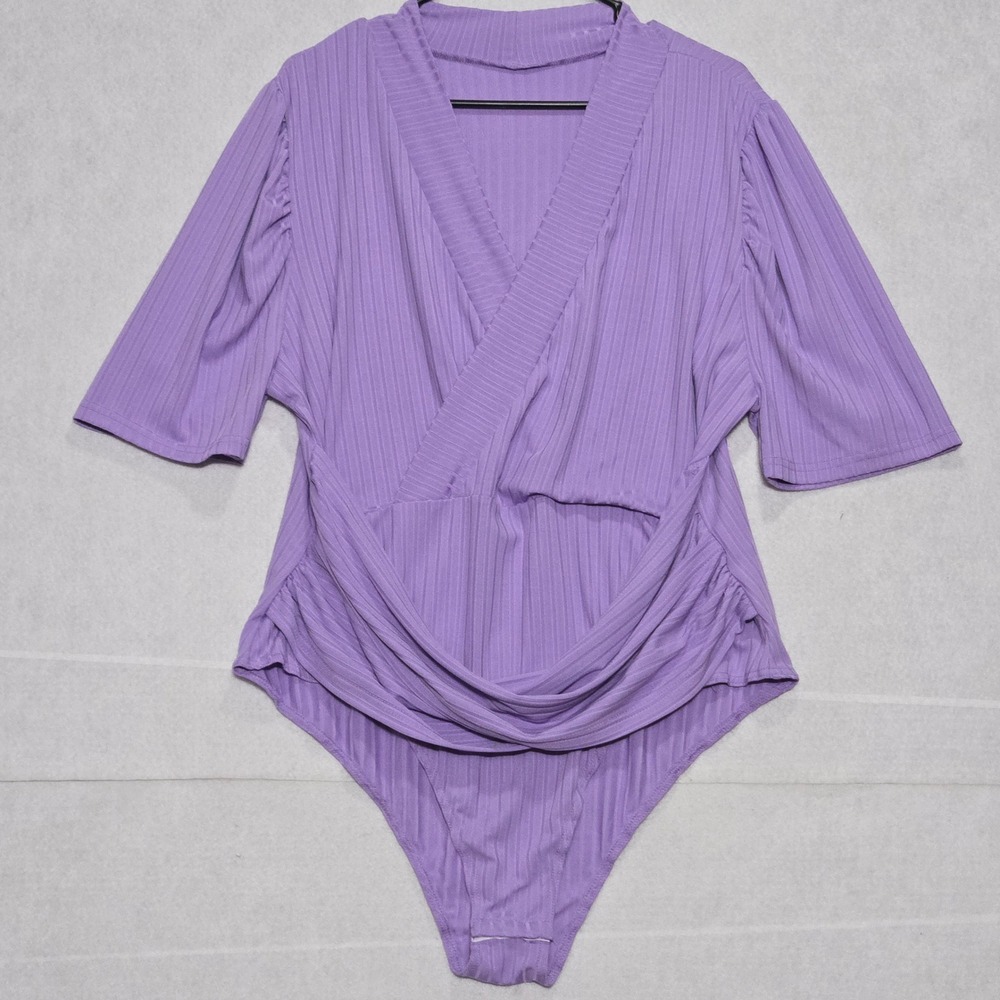 SHEIN Curve Lavender Ribbed Wrap Bodysuit Plus Size 3XL Dolman‎ Sleeve